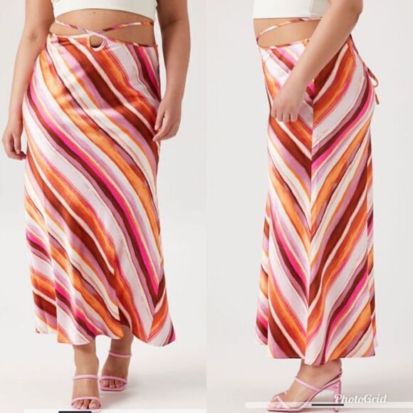 Forever 21 Plus Size Satin Striped midi Slip Skirt, 0X - Picture 1 of 10